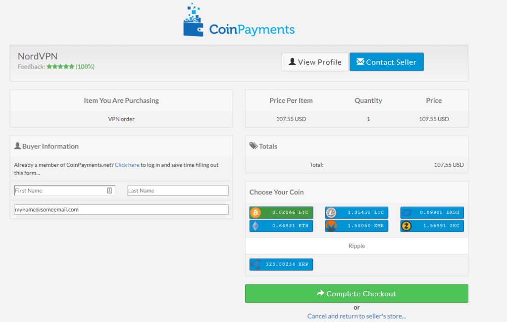 Checkout with with Bitcoin, Litecoin, XMR, ZEC, XRP & more. 