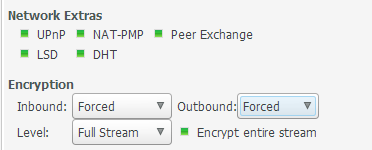 Deluge encryption settings (most secure option).