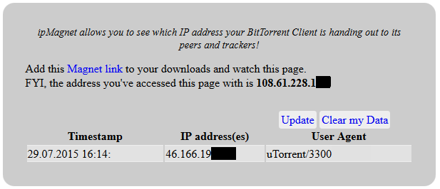 IPMagnet displays your torrent IP address