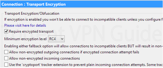 Vuze Encryption settings