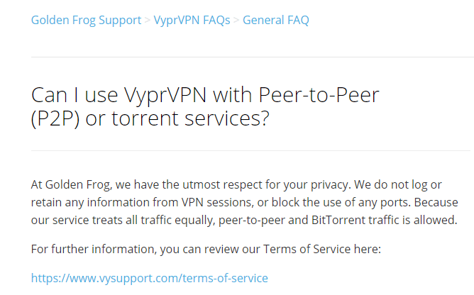 VyprVPN Torrent Policy & Rules