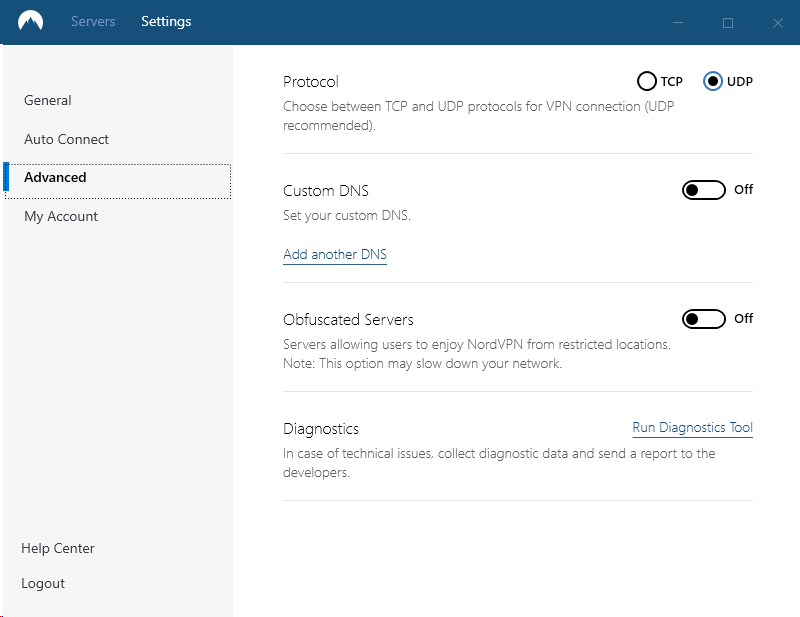 NordVPN advanced settings