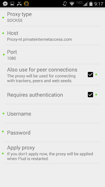 Flud proxy settings for Private Internet Access