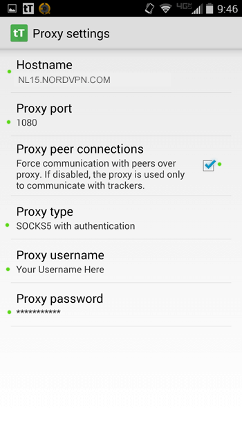 tTorrent proxy settings (NordVPN)
