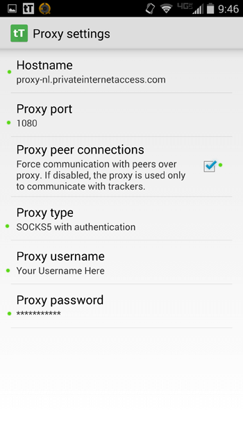 tTorrent proxy settings (Private Internet Access)