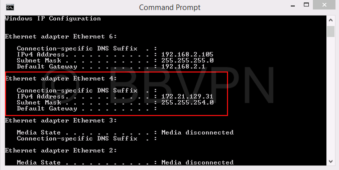 Find your VPNs local IP address in Command Prompt