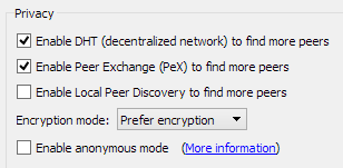 Optional encryption mode in QBittorrent software