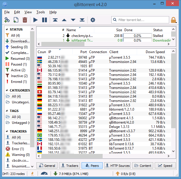 IP addresses of peers shown in QBittorrent