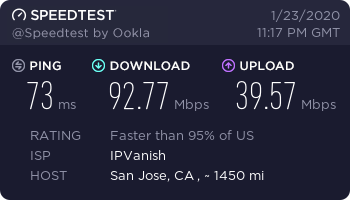 Prueba de velocidad de Ipvanish West Coast USA (San José, CA)