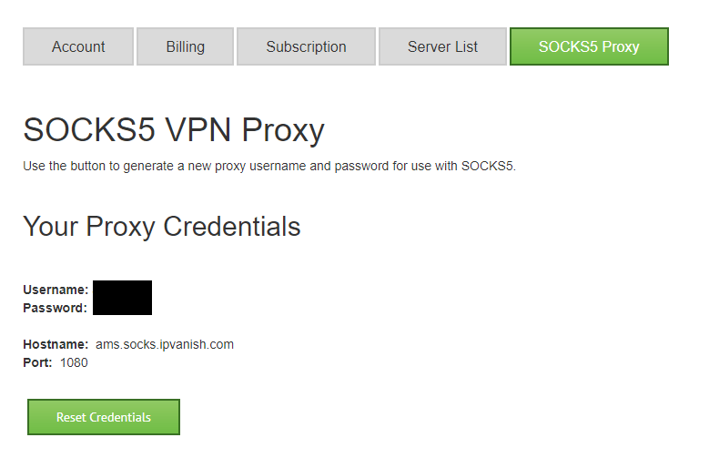 Generate username/password for SOCKS5 proxy server