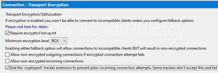 Vuze Encryption settings