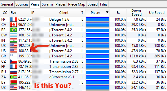 IP addresses of Vuze torrent swarm