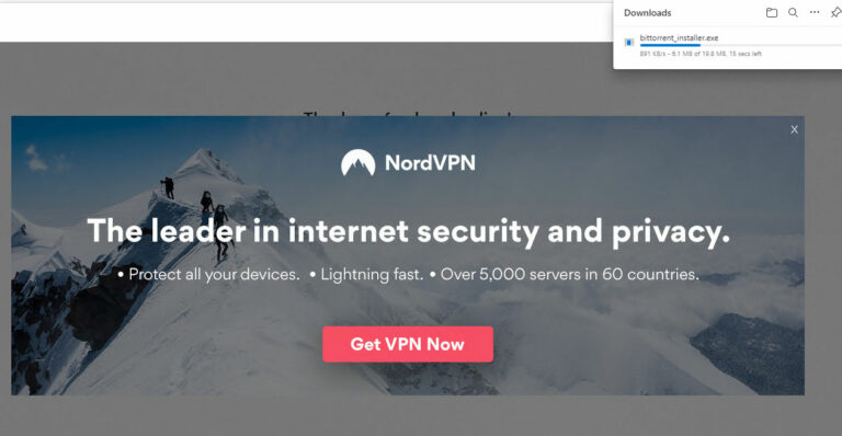 BitTorrent interstitial VPN ad
