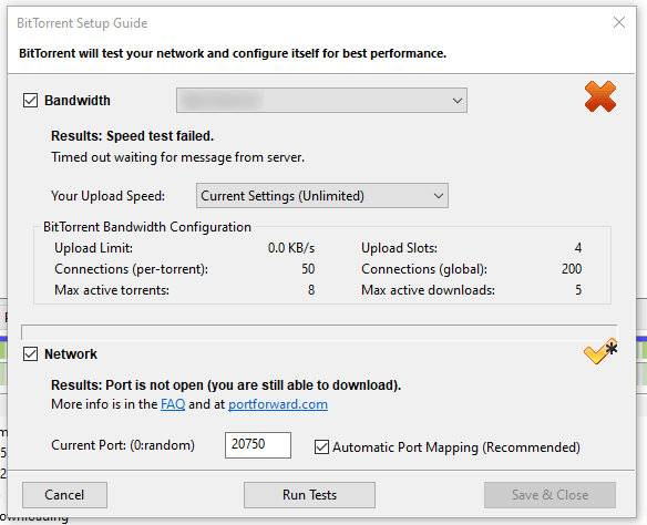BitTorrent bandwidth & network configuration