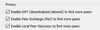 DHT enabled in Bittorrent settings