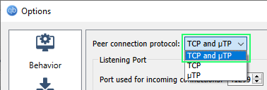 uTP peer connection protocol enabled in qBittorrent