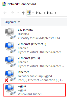 Wireguard VPN interface in Windows connection settings