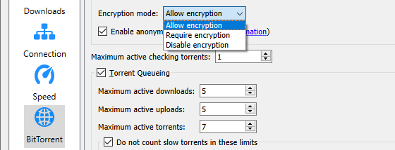 Encryption allowed in qBittorrent settings