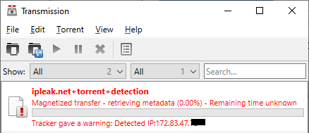 Torrent IP address visible in Transmission torrent client